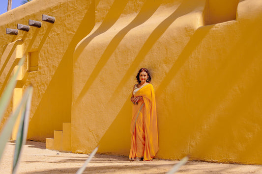 Mustard Yellow Crepe Readymade Saree