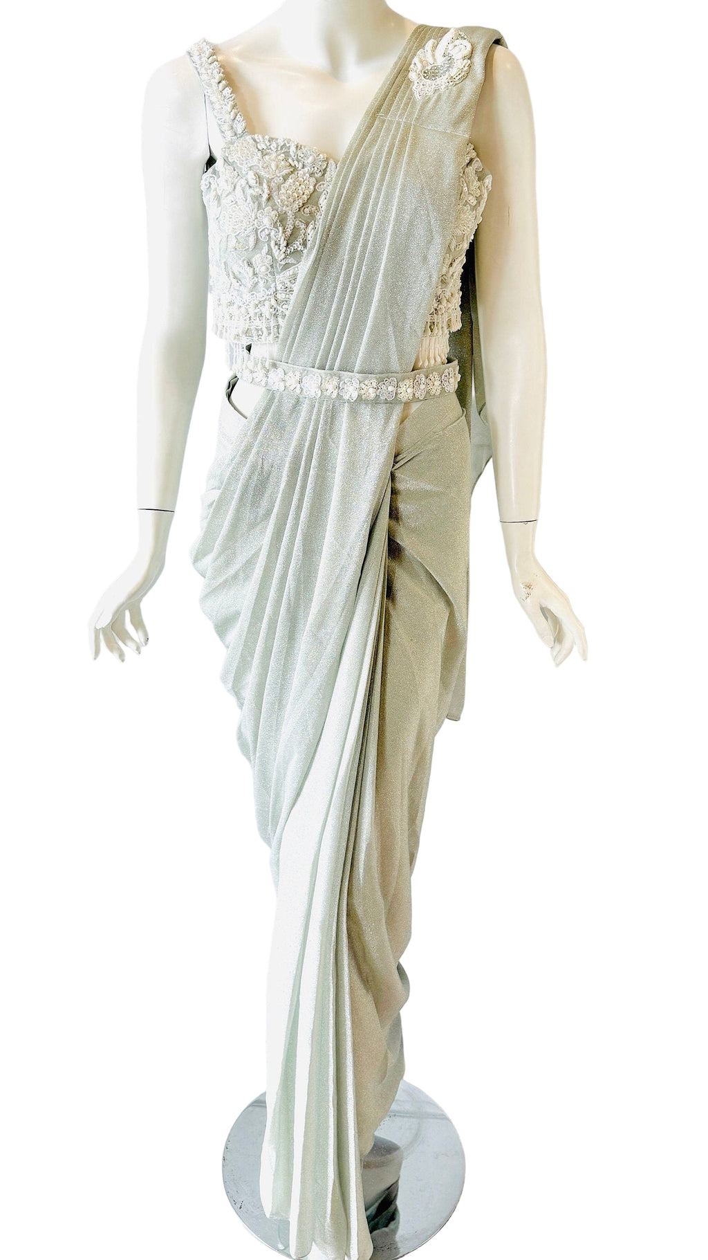 Mint Green Color Ready-Made Saree