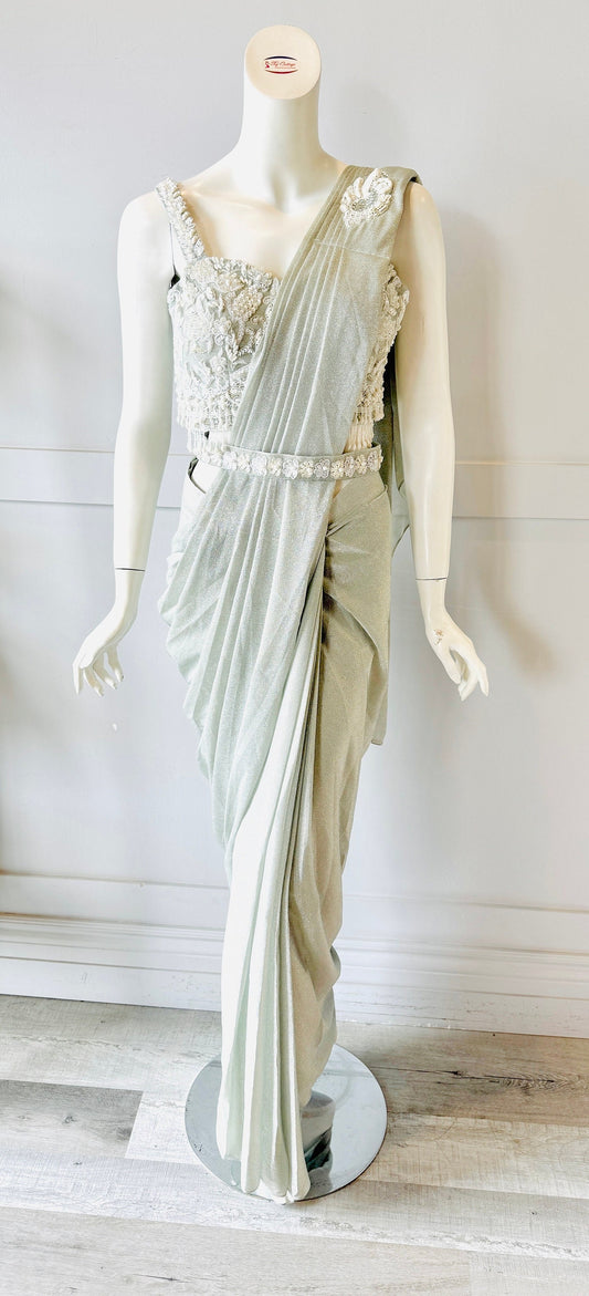 Mint Green Color Ready-Made Saree