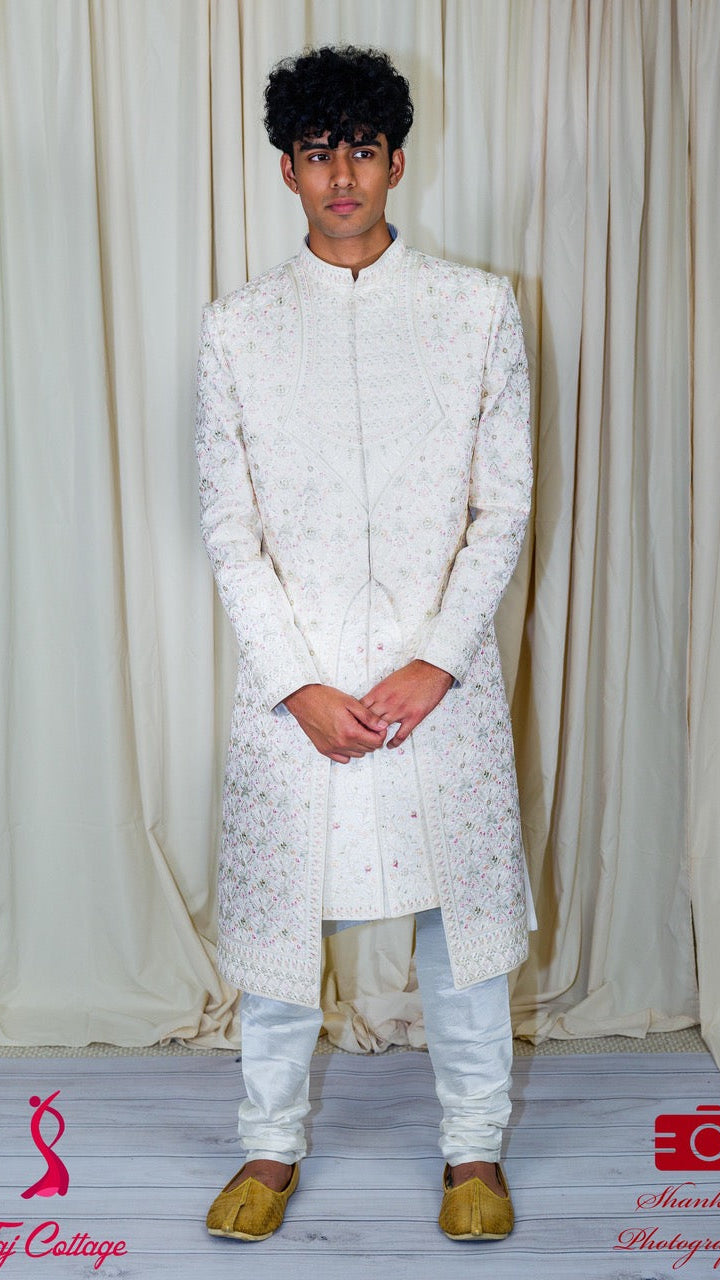 White Embroidered Sherwani Set