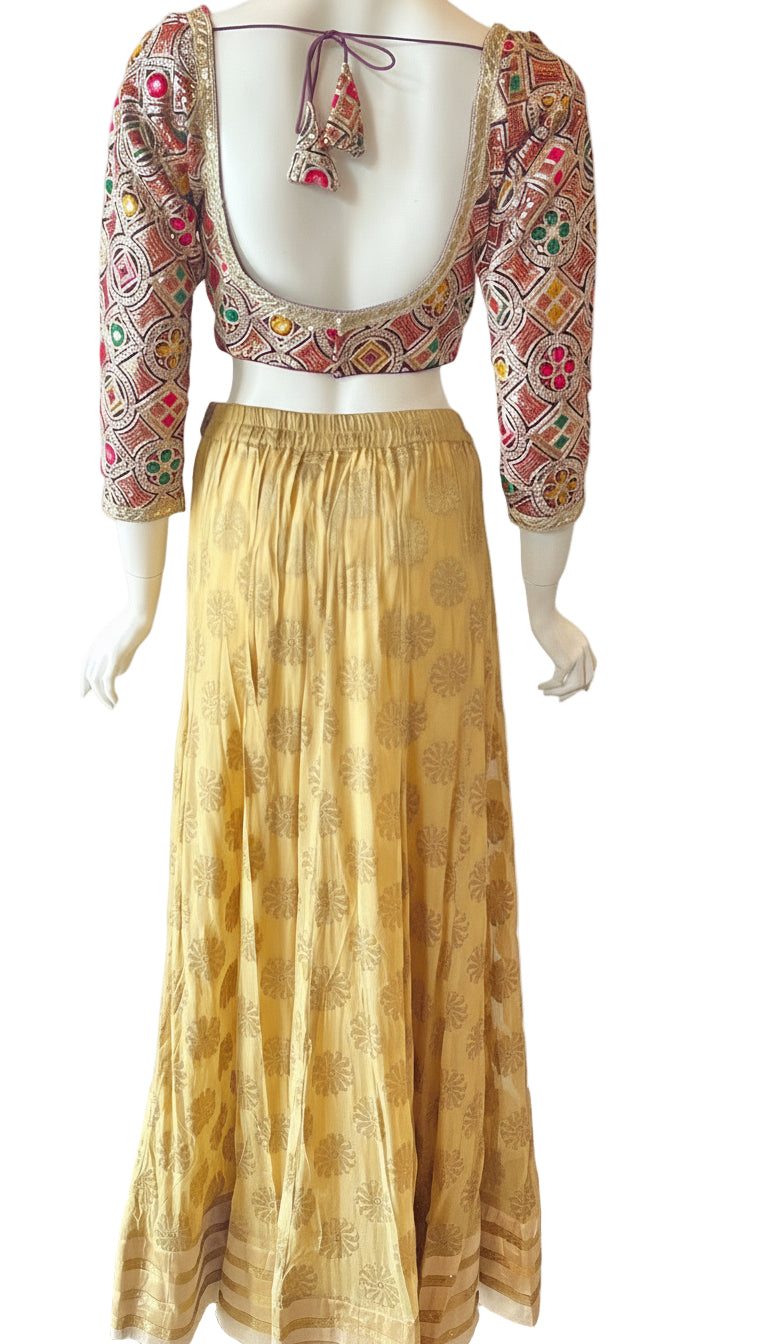 Gold & Purple Multi-Color Embroidered Lehnga