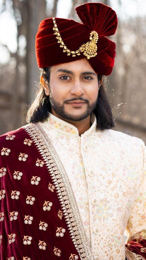 Cream Threads and Sequins Embroidered Sherwani
