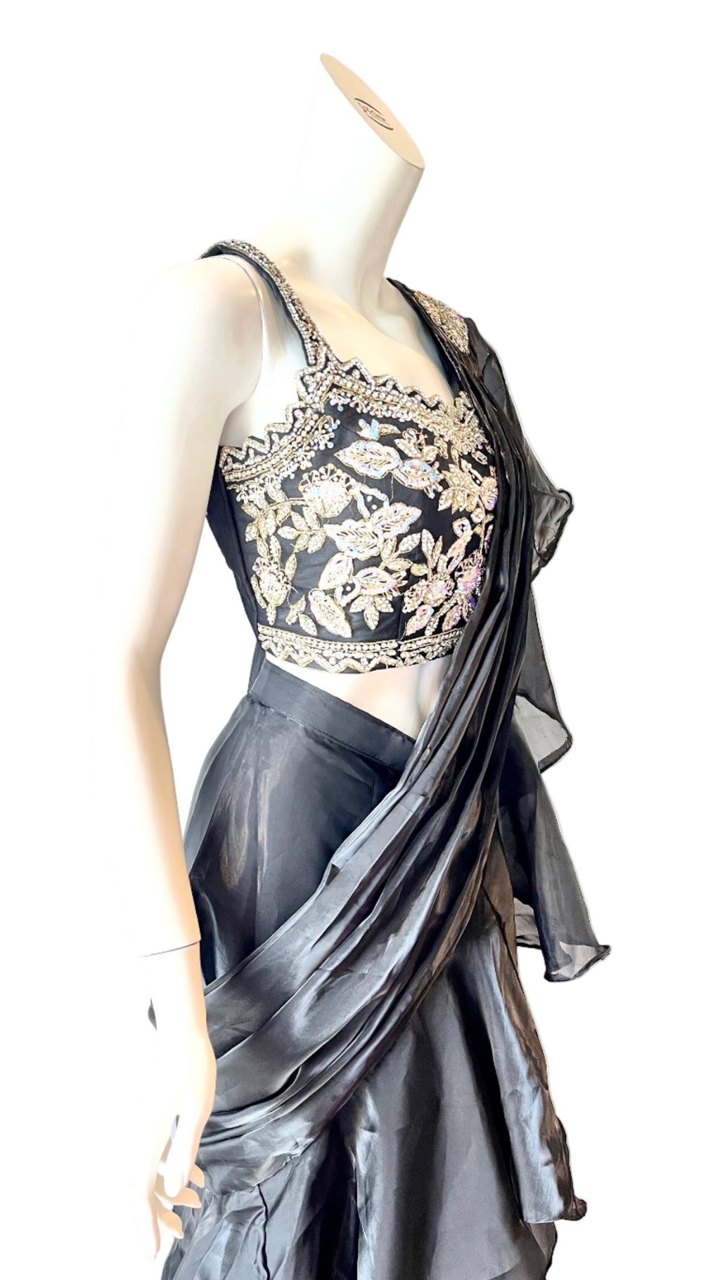 Black ruffle ready made saree