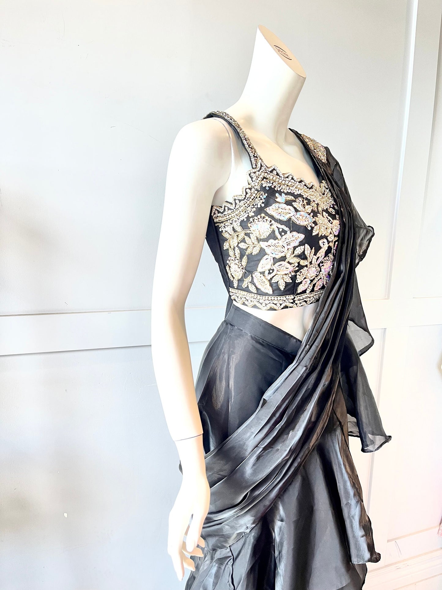 Black ruffle ready made saree