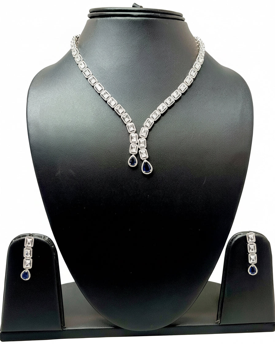 Sapphire Blue Double Drop Jewelry Set