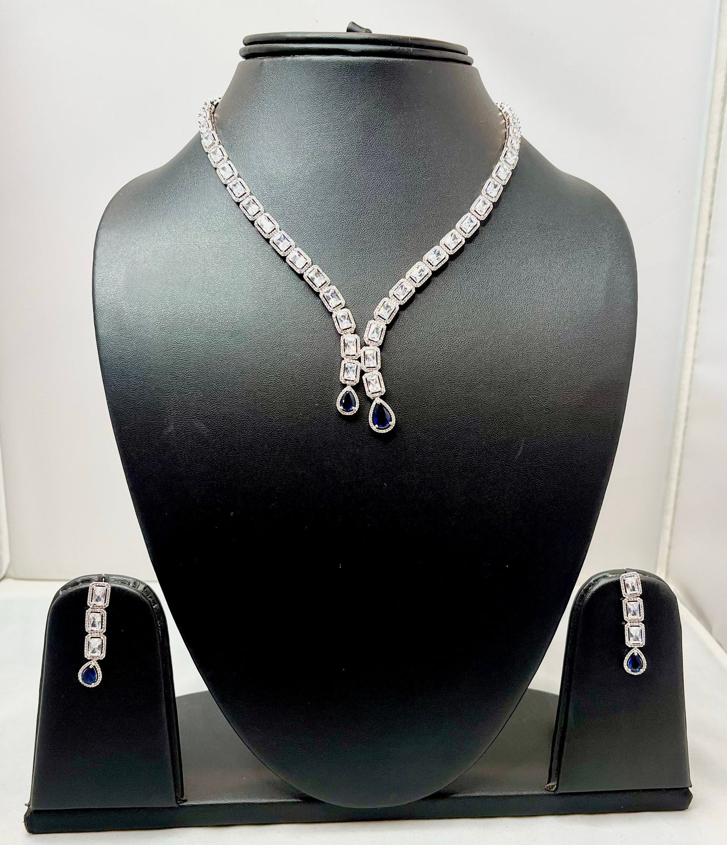 Sapphire Blue Double Drop Jewelry Set