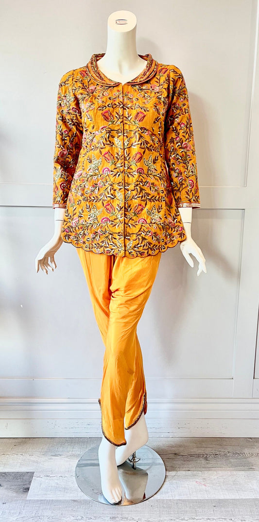 Orange Color Jacket With Tulip Pants