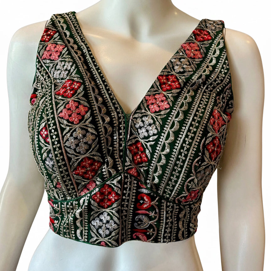 Green Embroidered Sleeveless Blouse