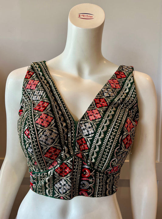 Green Embroidered Sleeveless Blouse