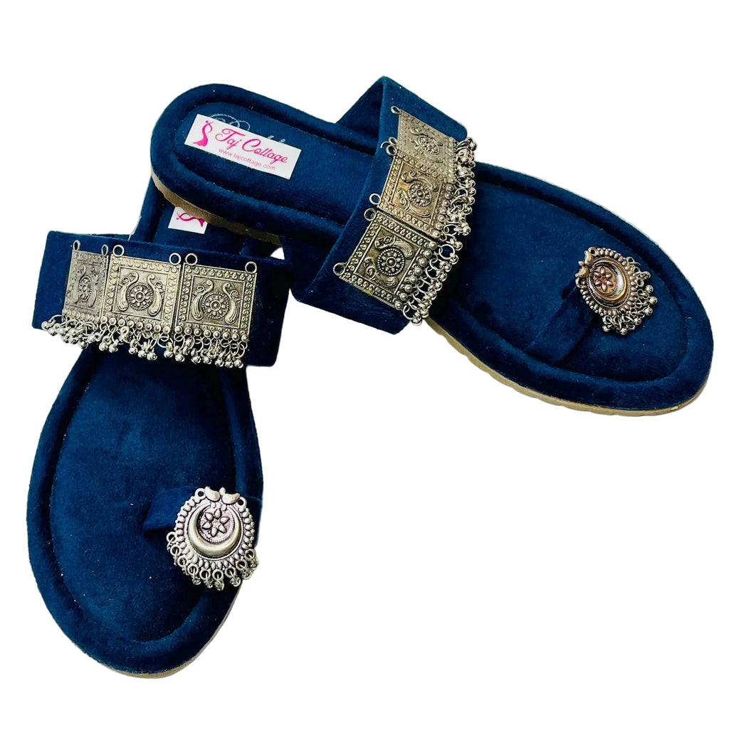 Dark Blue Velvet Sandals