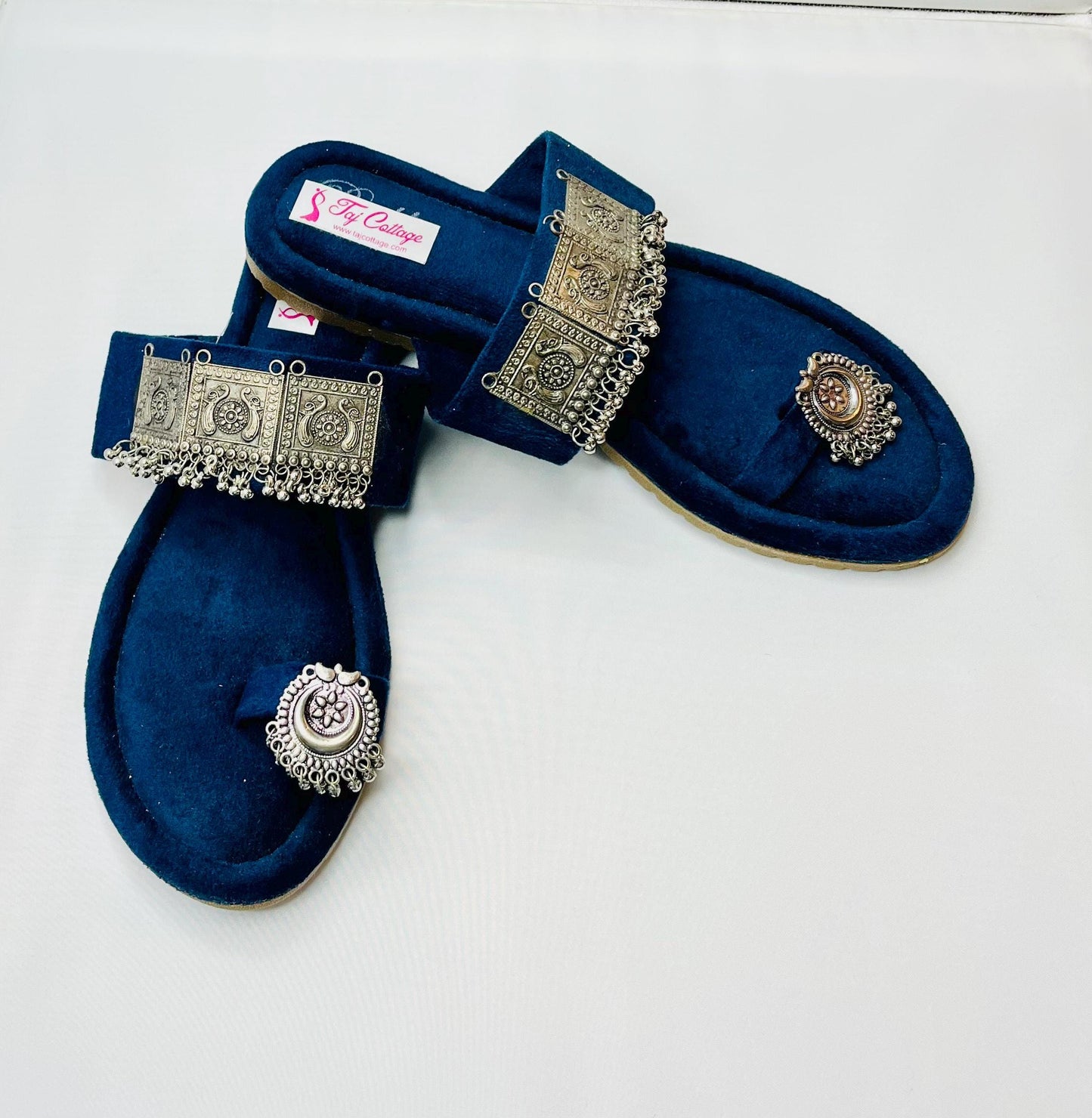 Dark Blue Velvet Sandals