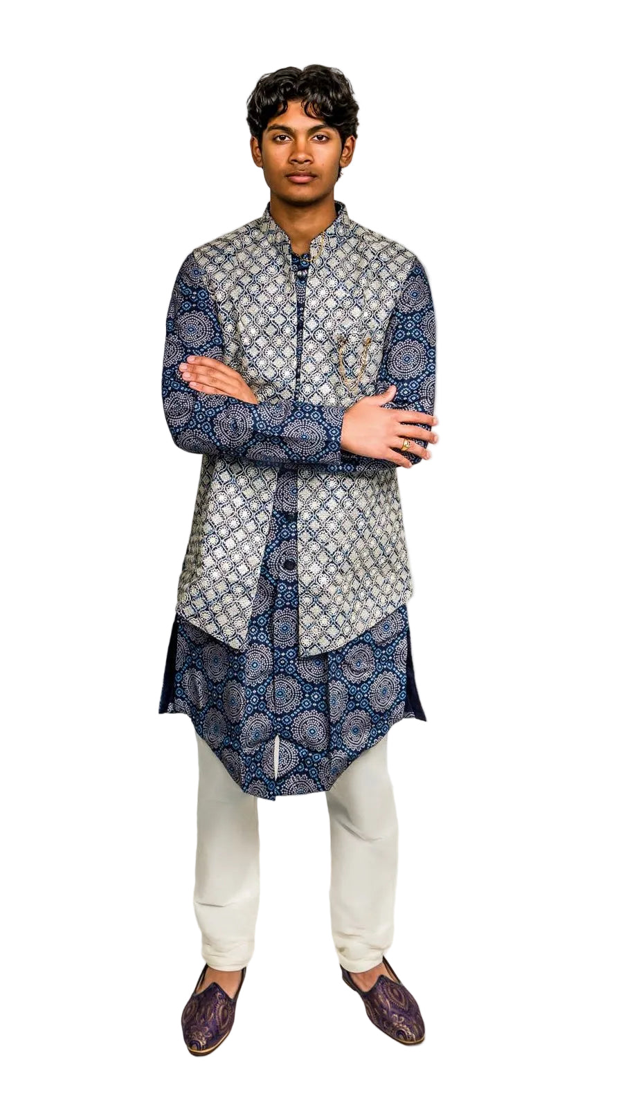 Navy Blue Vest Kurta Set
