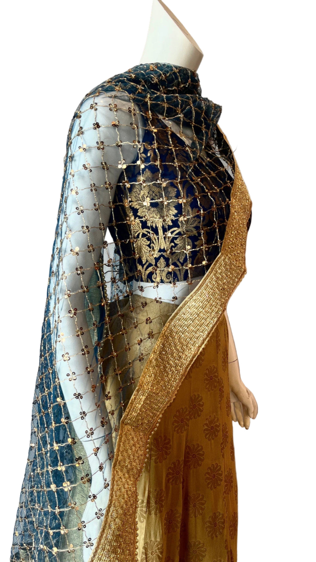 Gold & Navy Lehnga with Net Duppatta