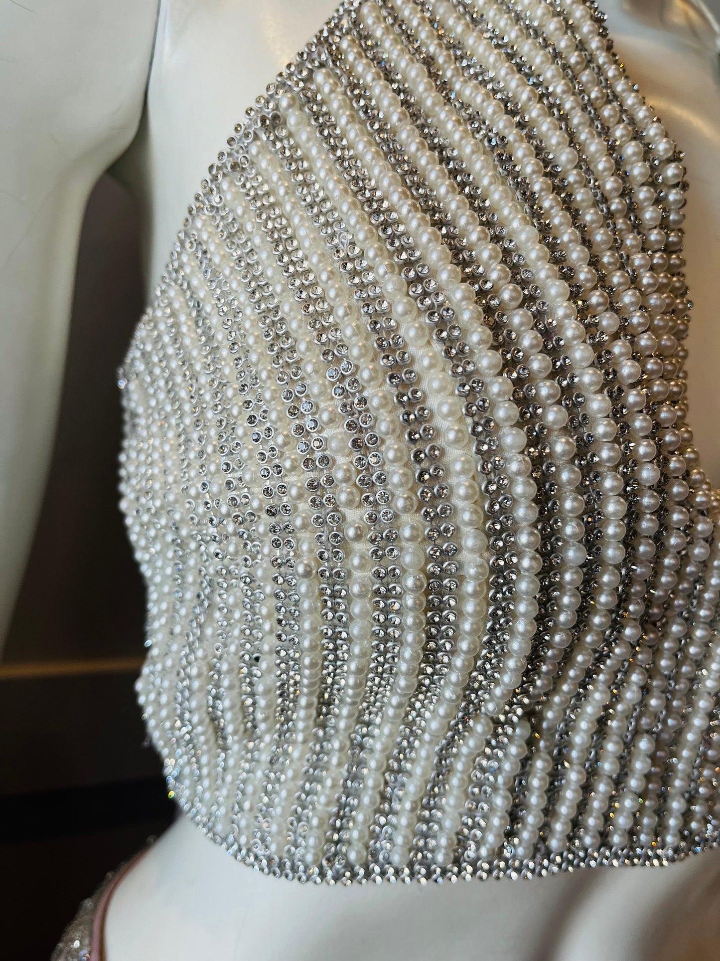 White Pearl and Rhinestone Blouse