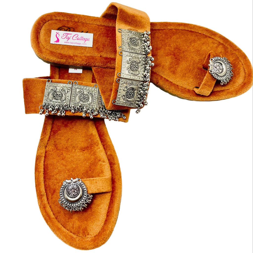Orange Velvet Sandals
