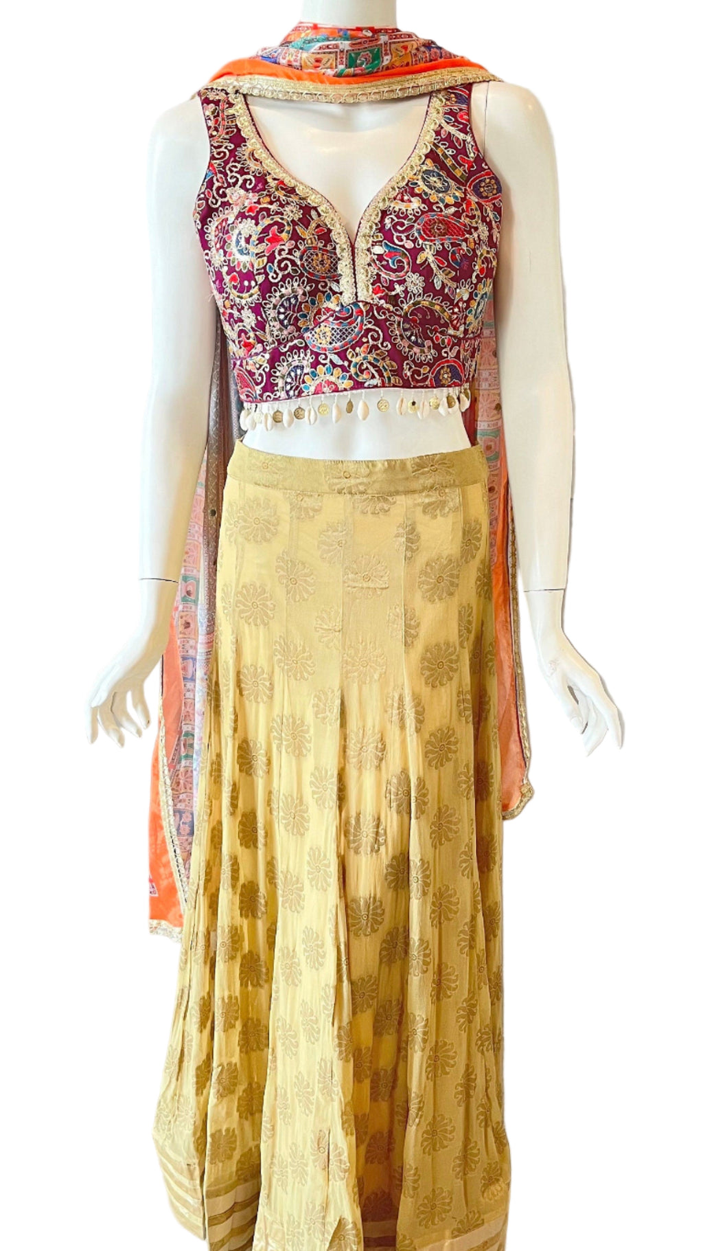 Gold & Purple Sleevless Lehnga