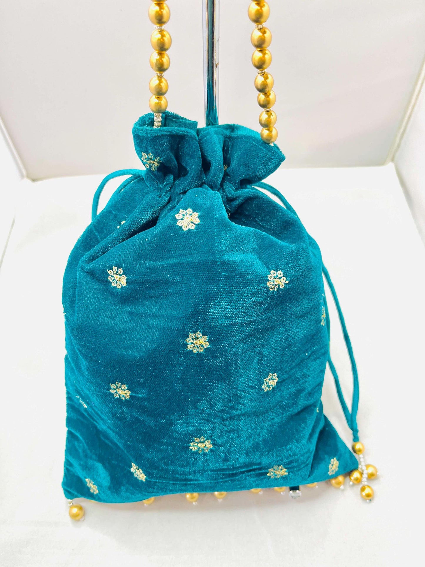 Teal Color Velvet Bag