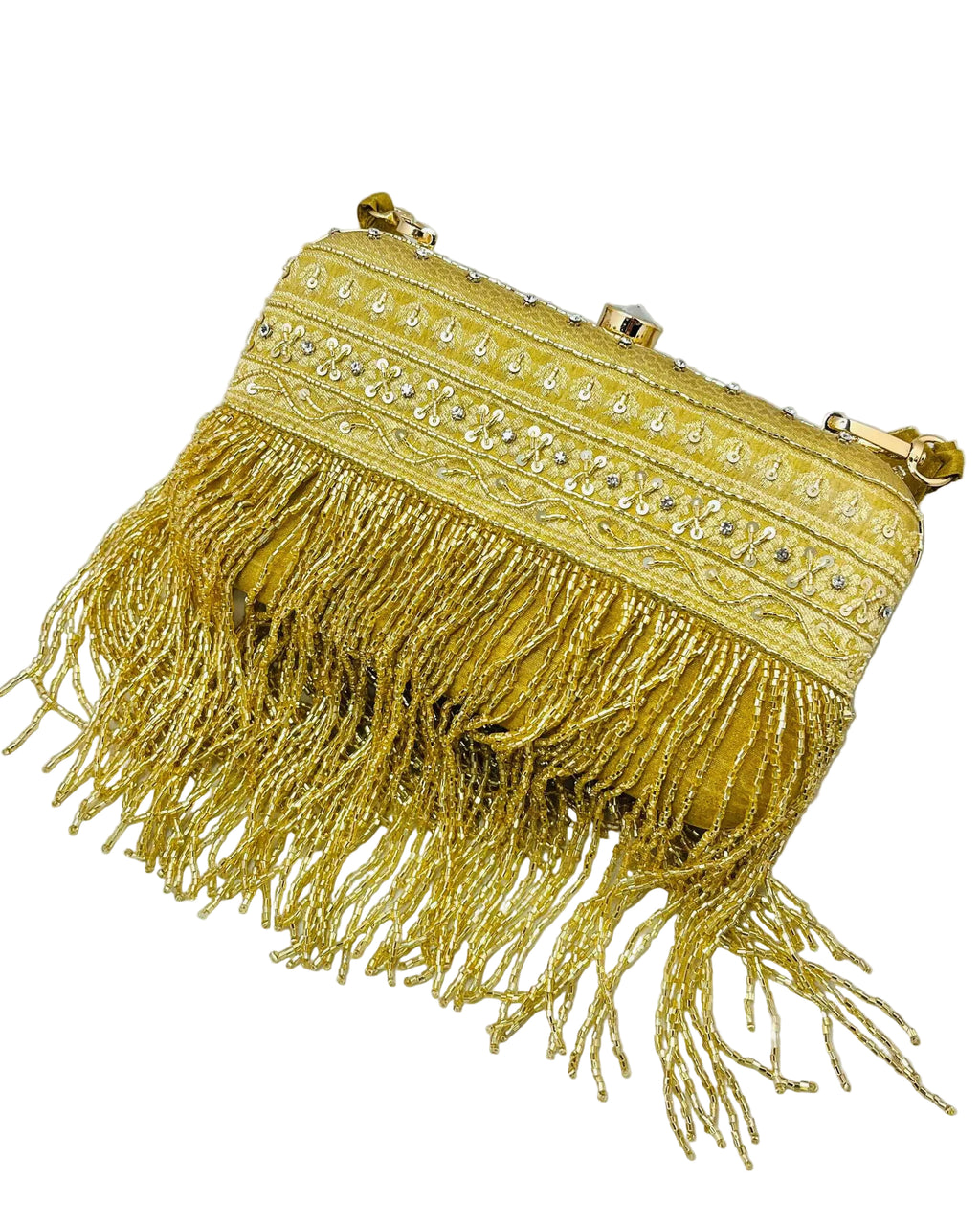 Gold Fringe Silk Clutch