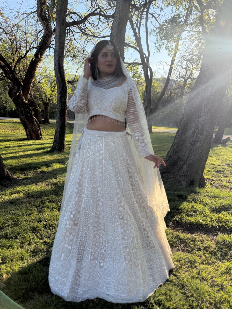 Off-White Bridal Lehnga Set - Front View