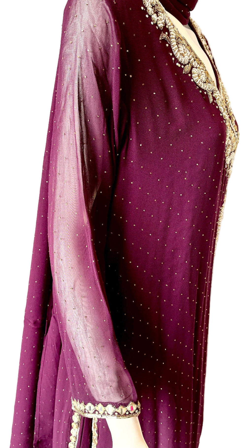 Wine Georgette Crystal Gown