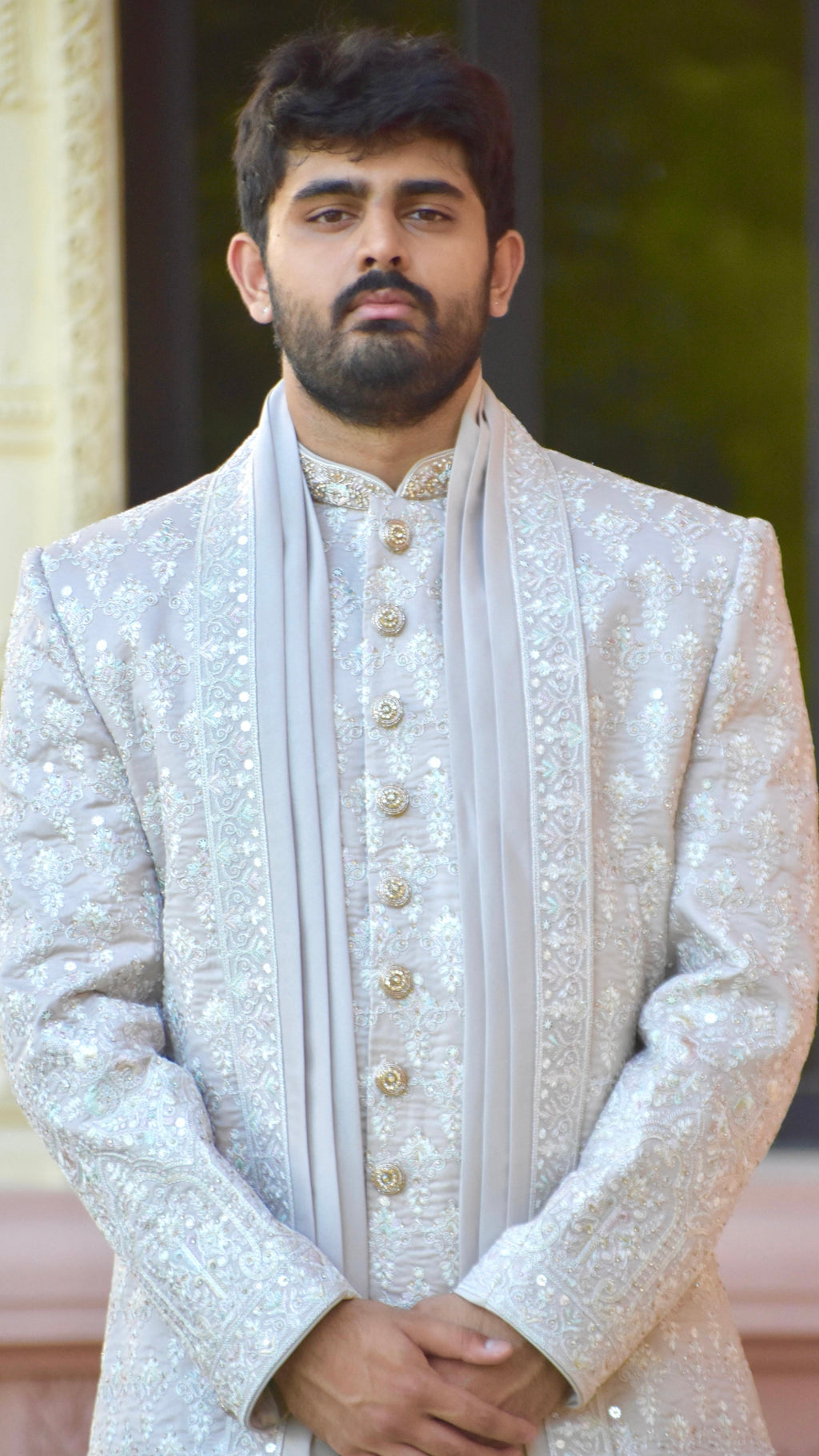 Light Grey Color Sherwani Set