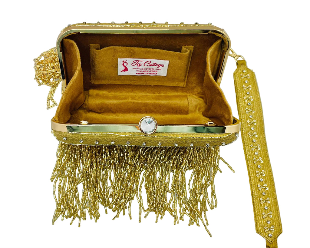 Gold Fringe Silk Clutch