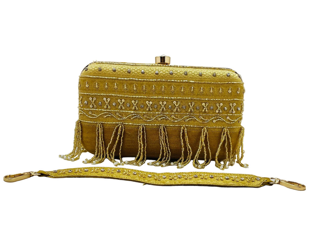 Gold Banarasi Fringe Clutch