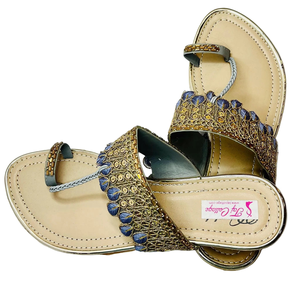 Beige & Silver Color Sandals