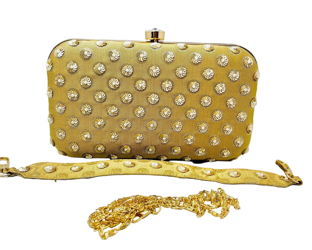 Gold Banarasi Silk Clutch