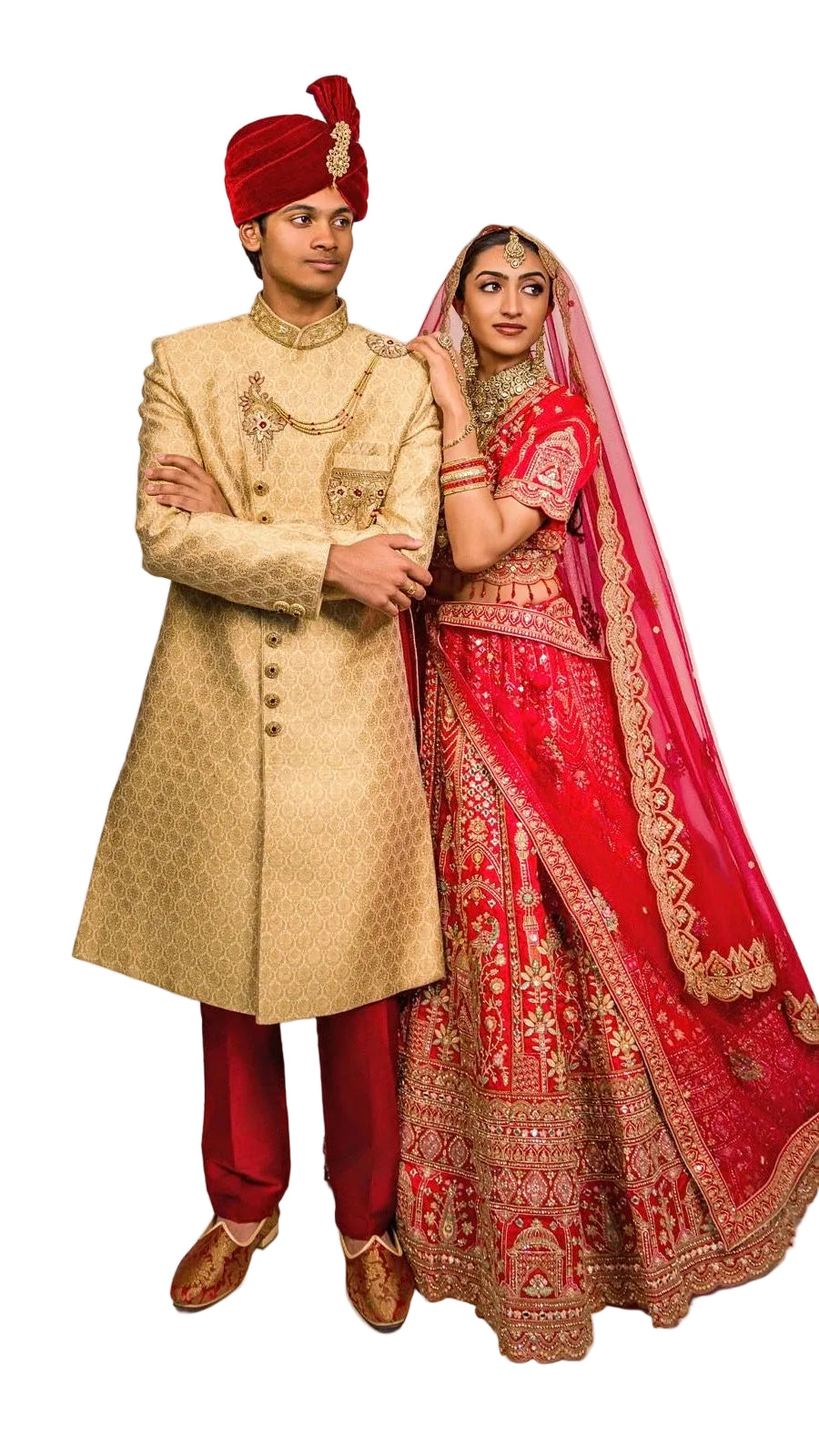 Gold &amp; Maroon Color Sherwani Set