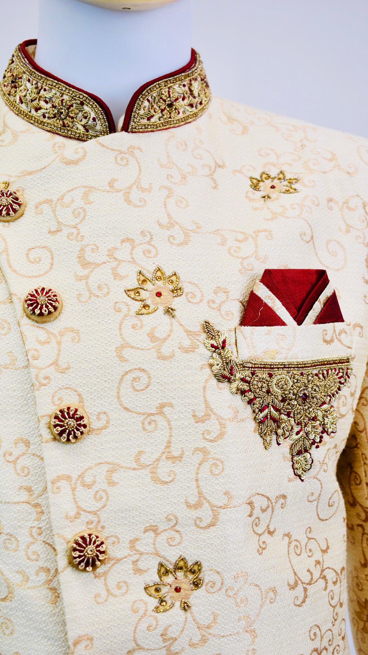 Gold &amp; Maroon Color Sherwani Set