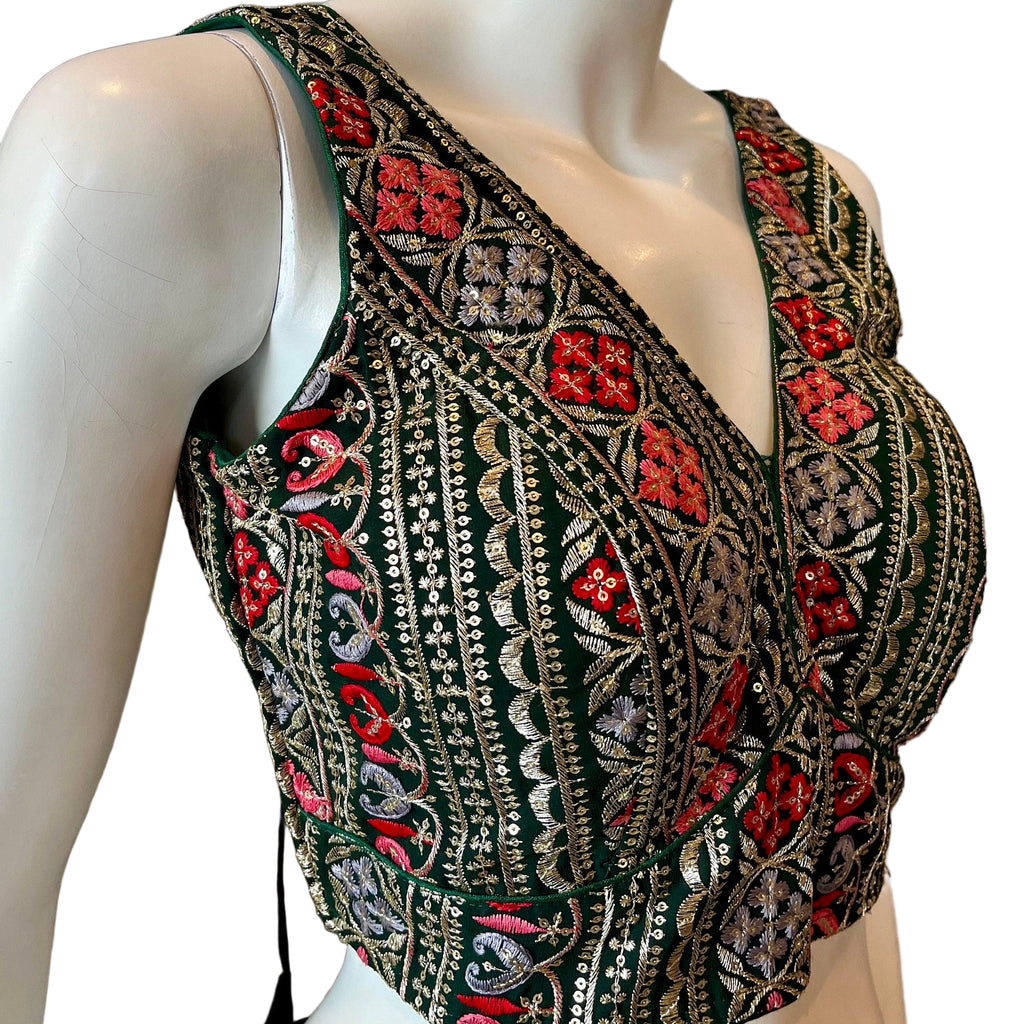 Green Embroidered Sleeveless Blouse
