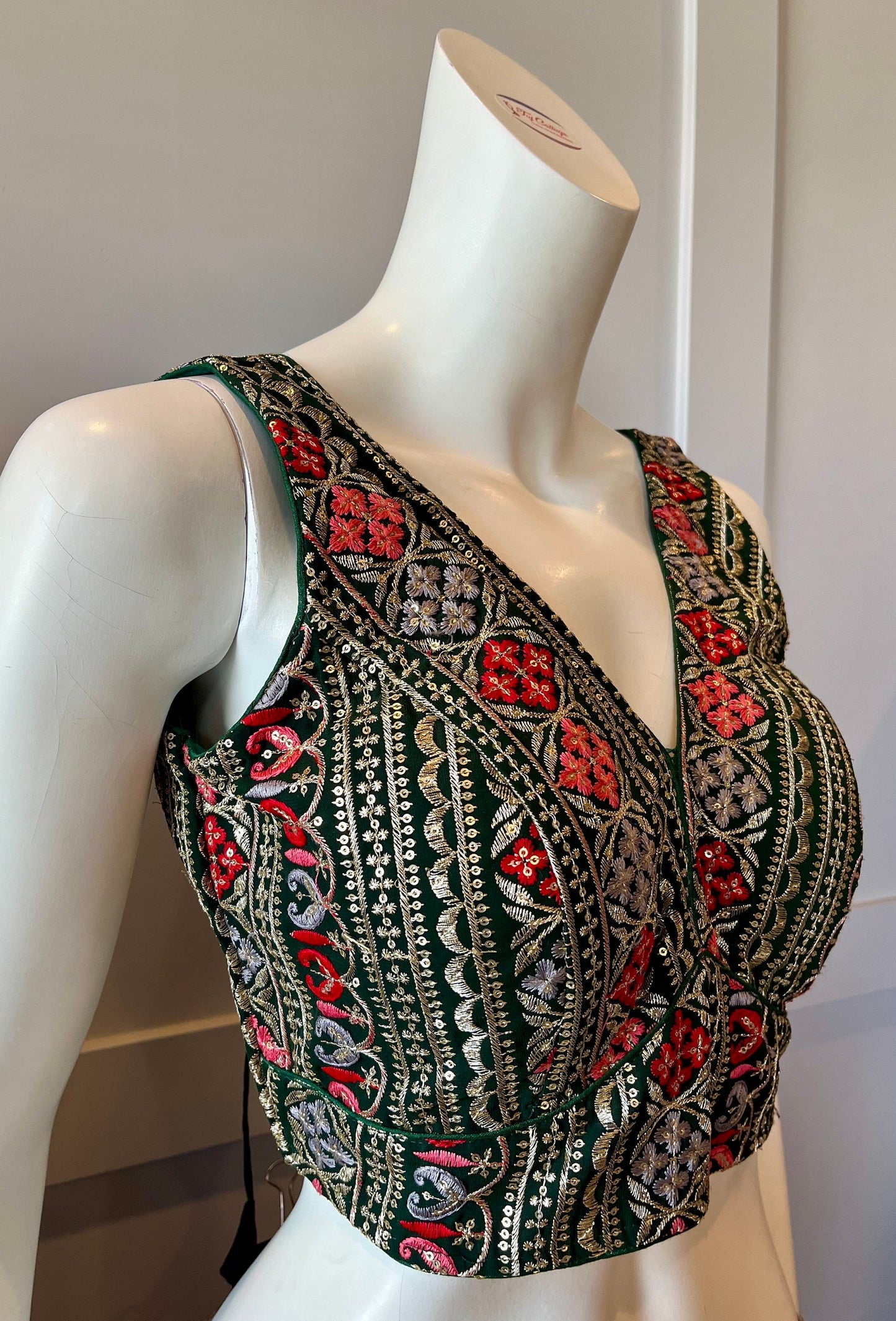 Green Embroidered Sleeveless Blouse