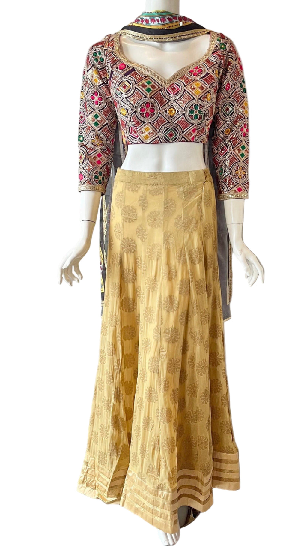 Gold & Purple Multi-Color Embroidered Lehnga