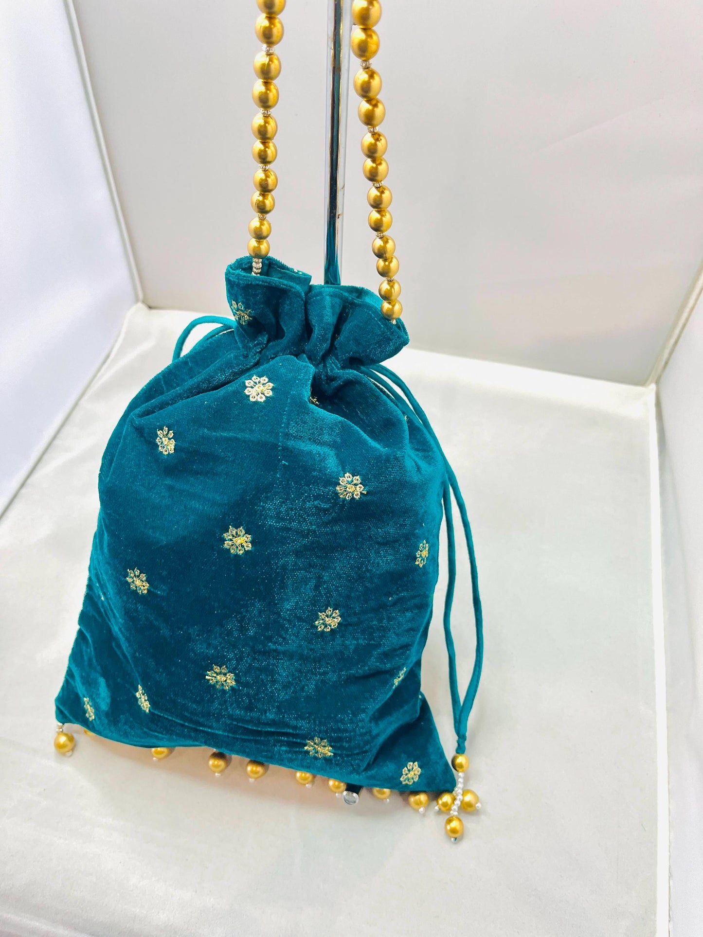 Teal Color Velvet Bag