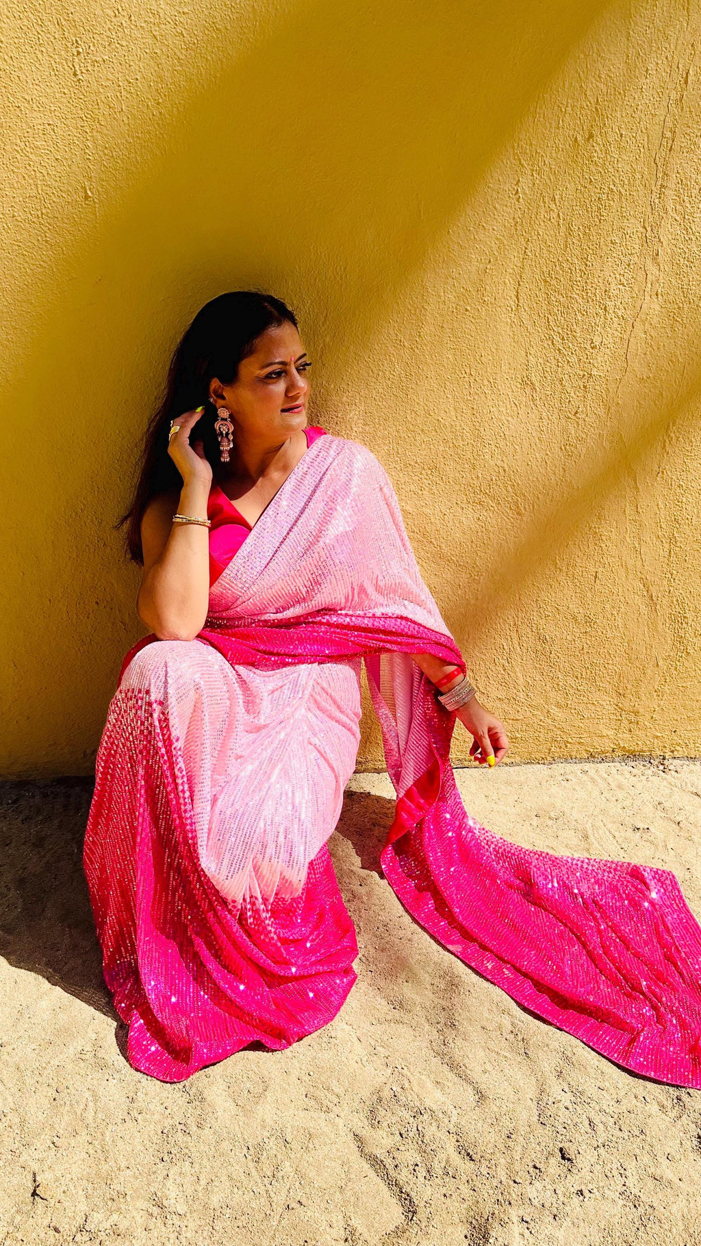 Ombré Sequins Readymade Saree