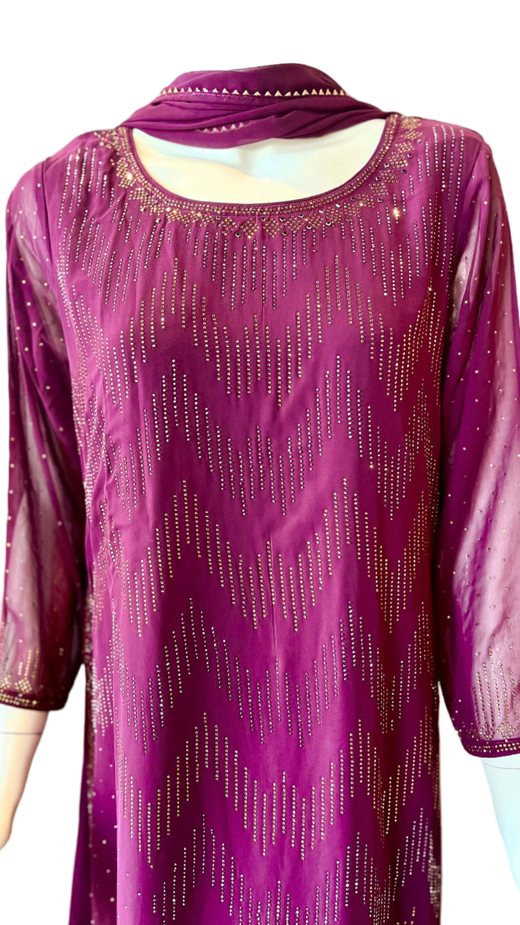 Wine Georgette Embroidered Gown