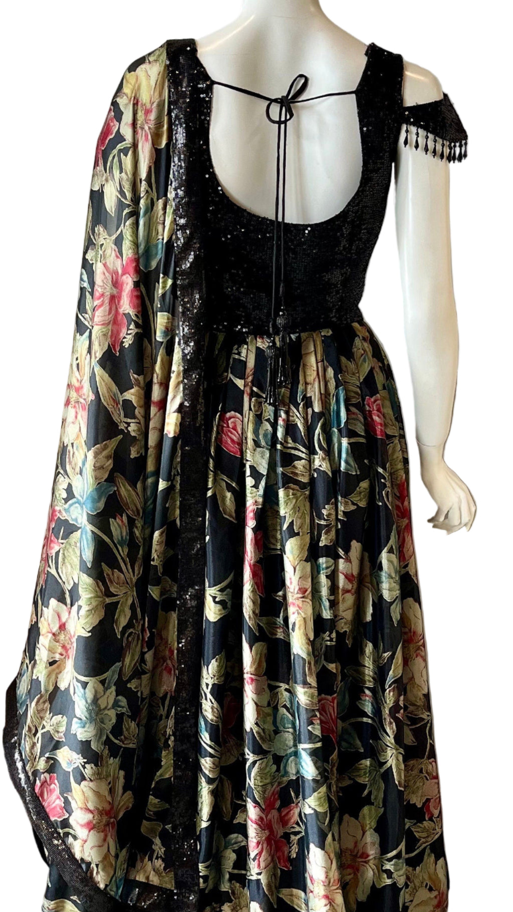 Floral Printed Black Lehnga