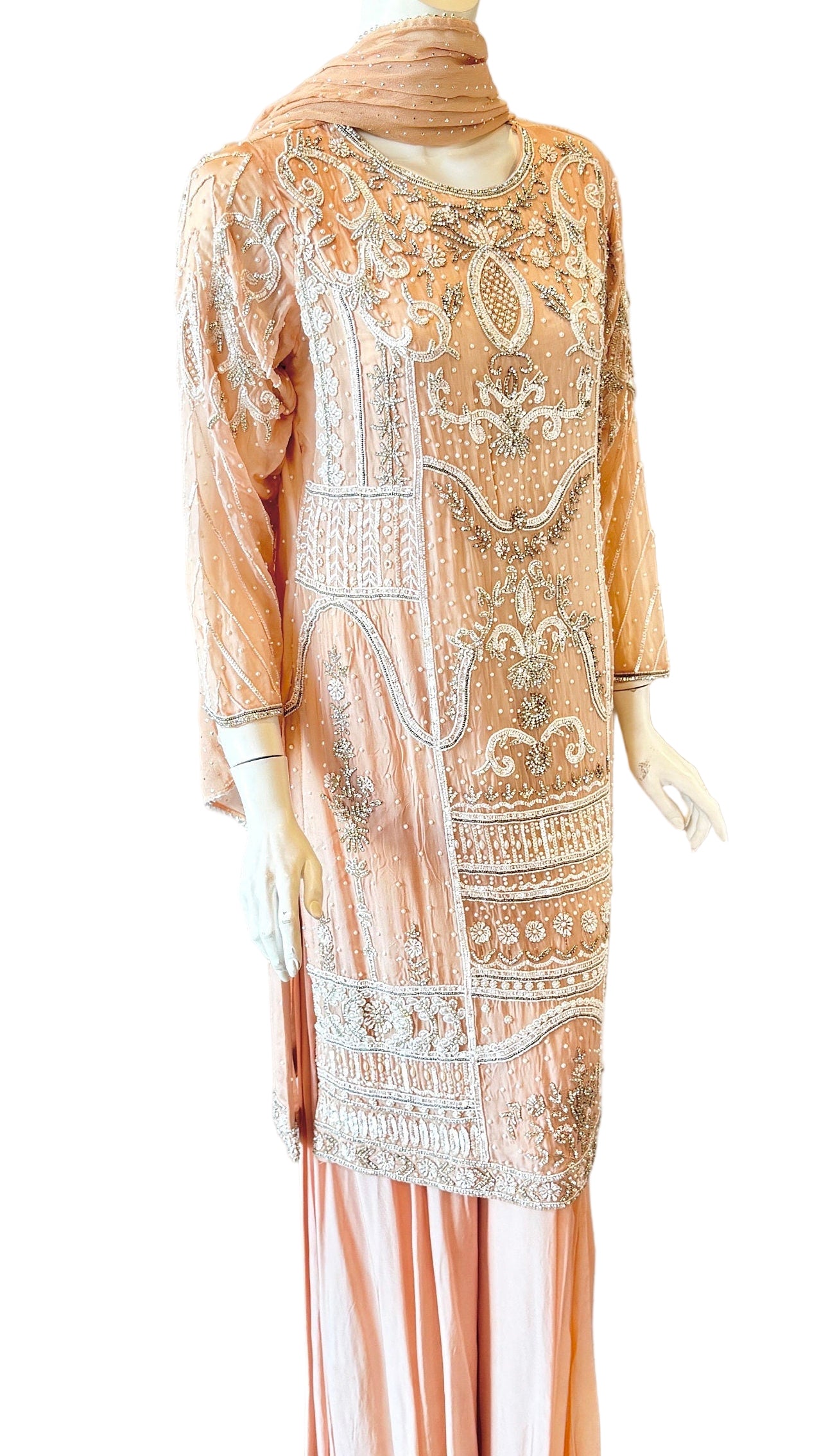 Peach Embellished Palazzo Set