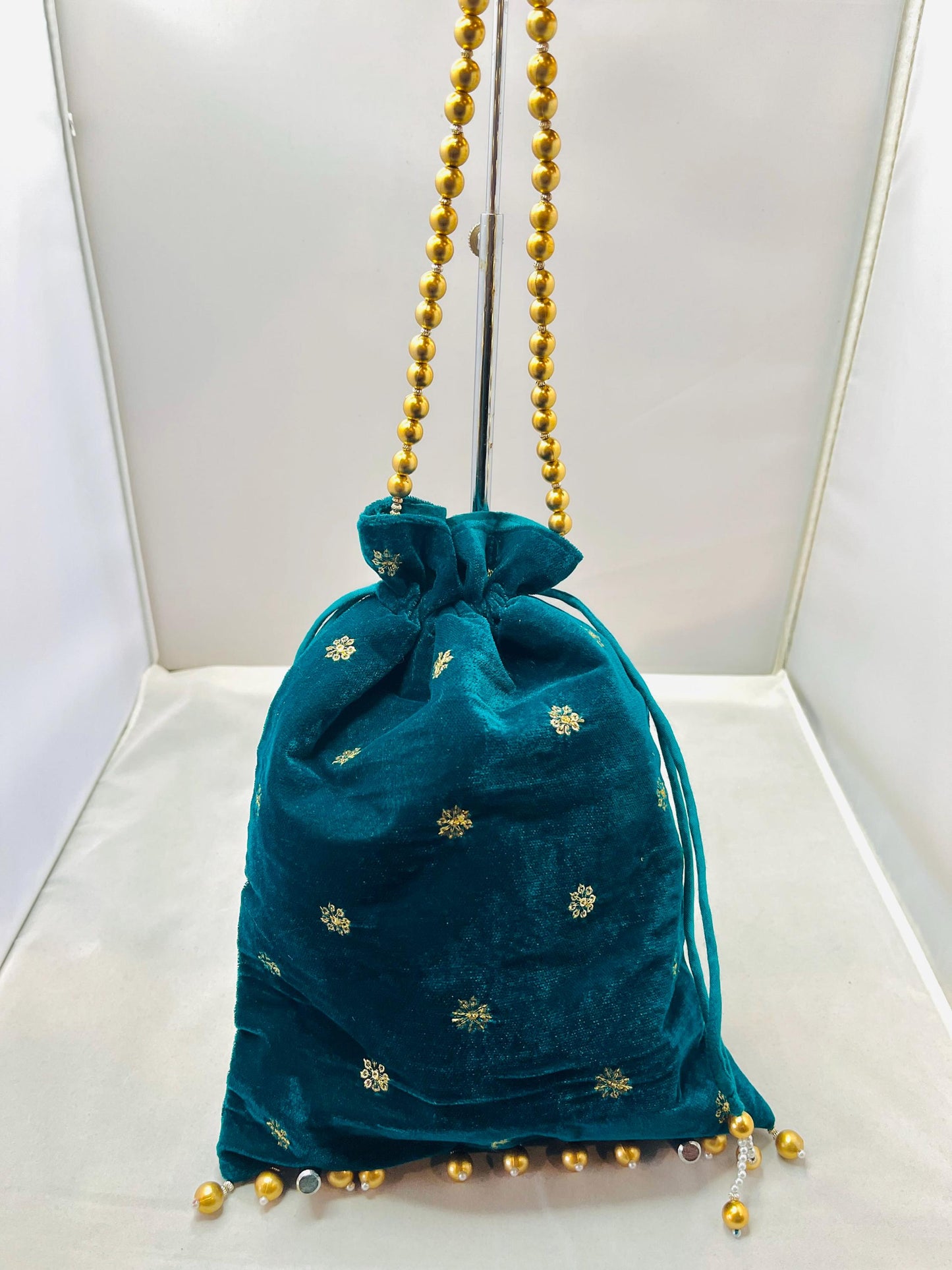 Teal Color Velvet Bag