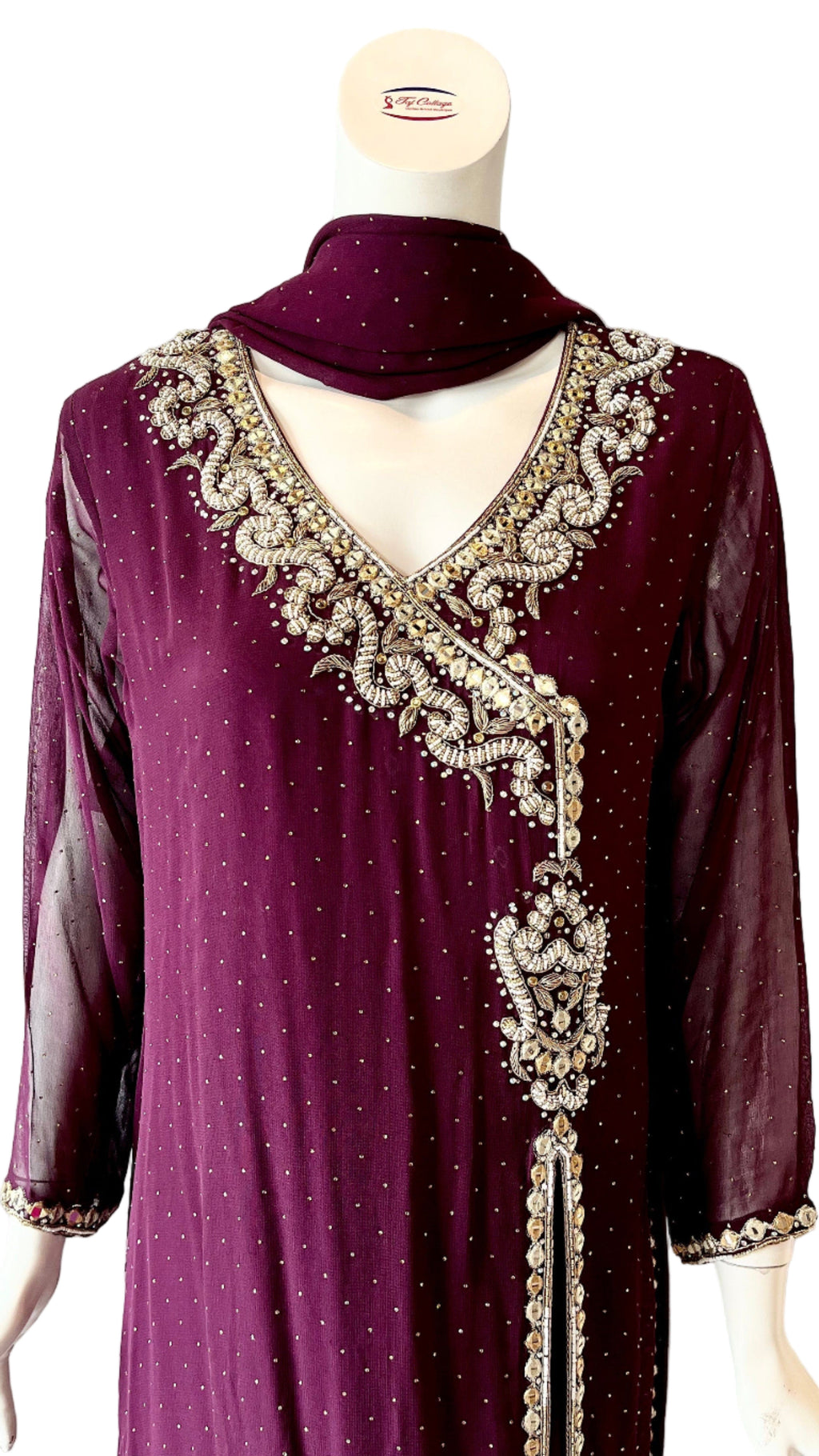 Wine Georgette Crystal Gown