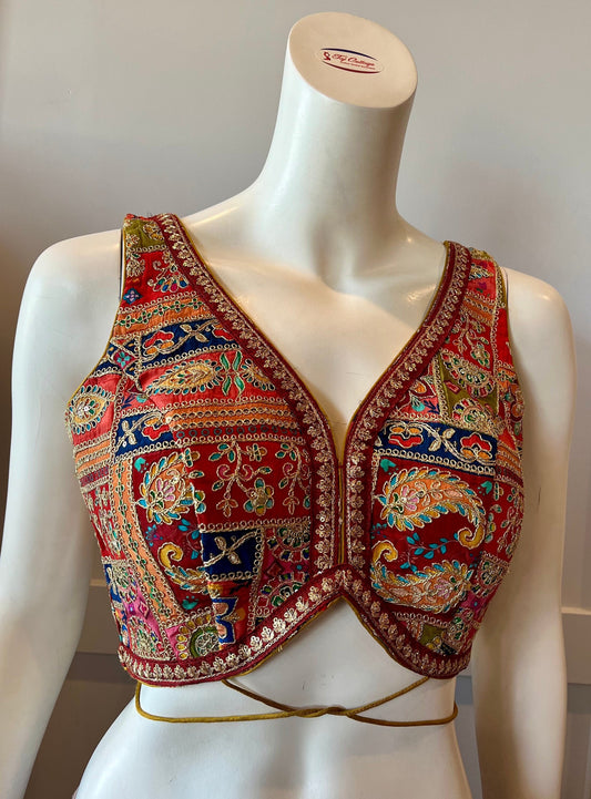 Red Embroidered Sleeveless Blouse