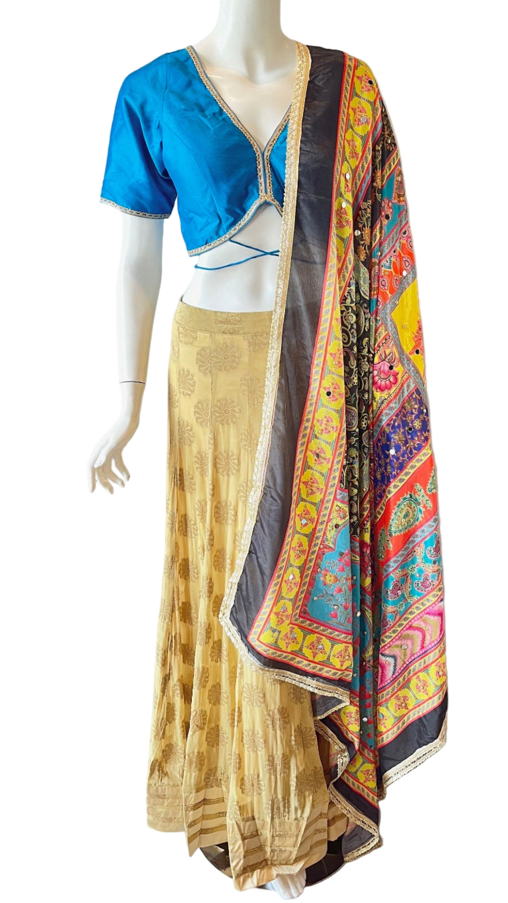 Gold & Sky Blue Lehnga