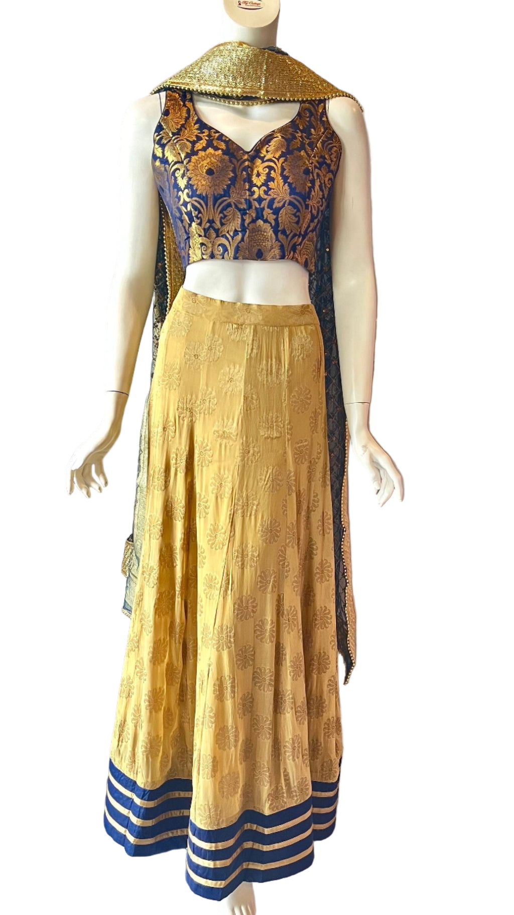 Gold & Navy Lehnga with Net Duppatta