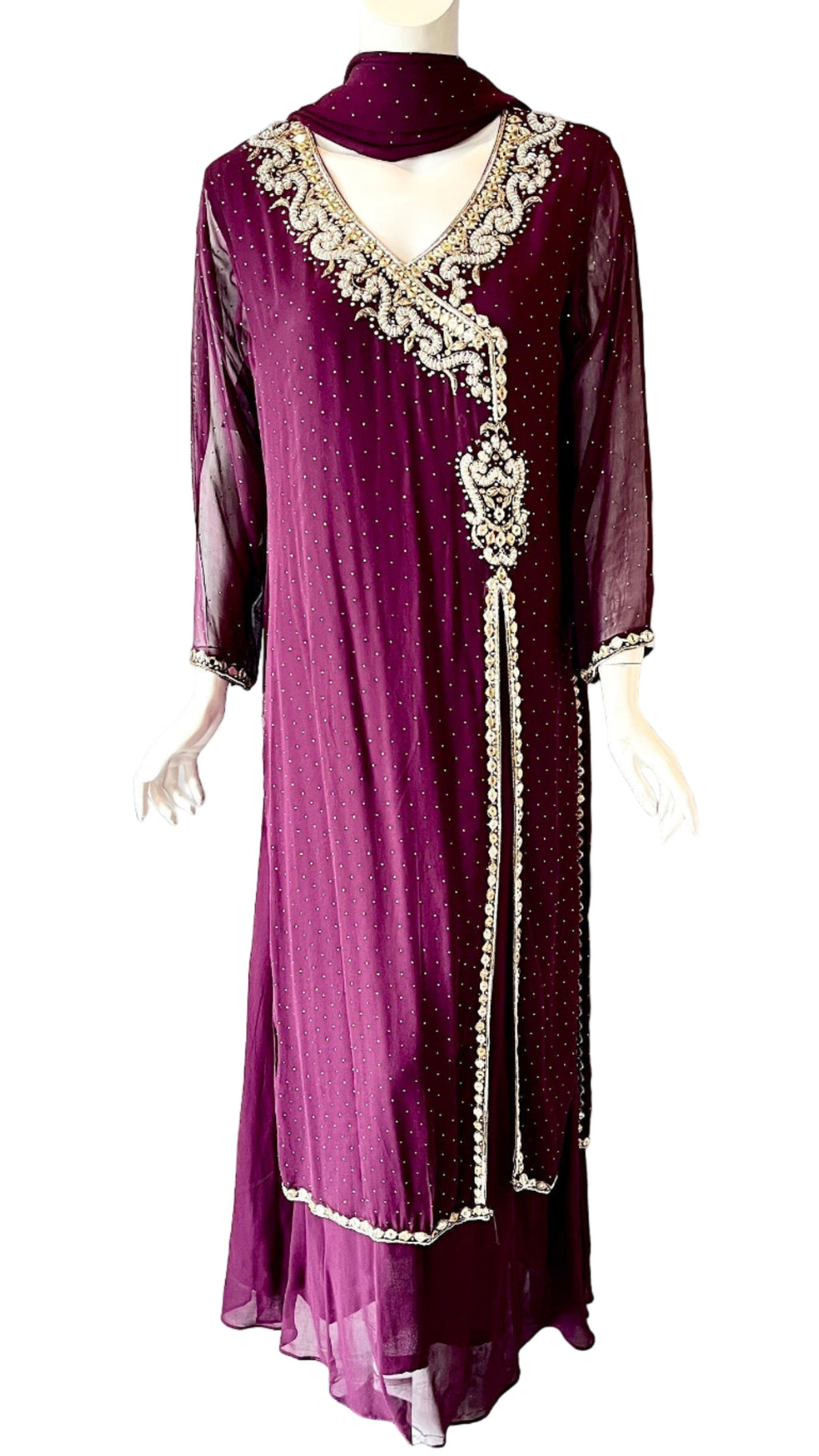 Wine Georgette Crystal Gown