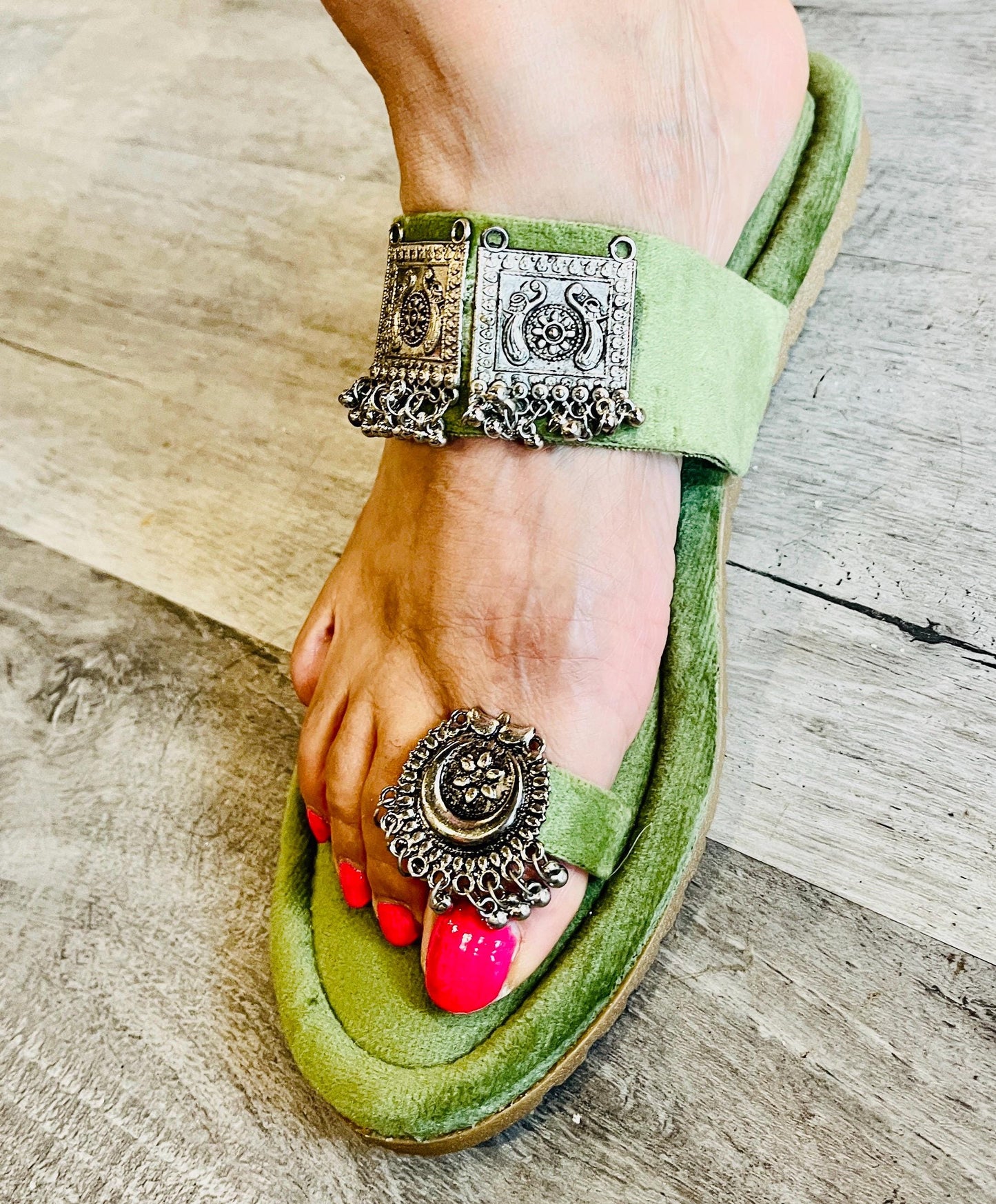 Light Green Velvet Color Sandals