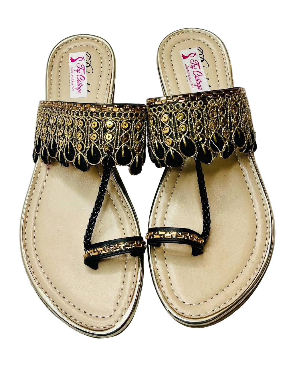Beige & Black Color Sandals