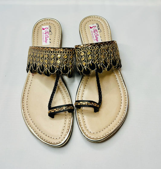 Beige & Black Color Sandals