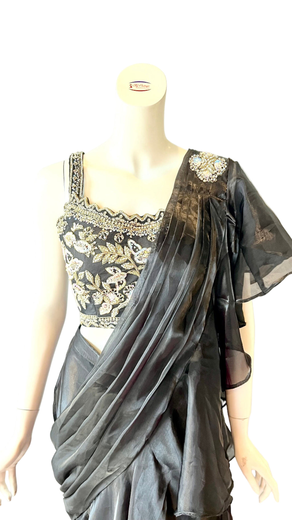 Black ruffle ready made saree