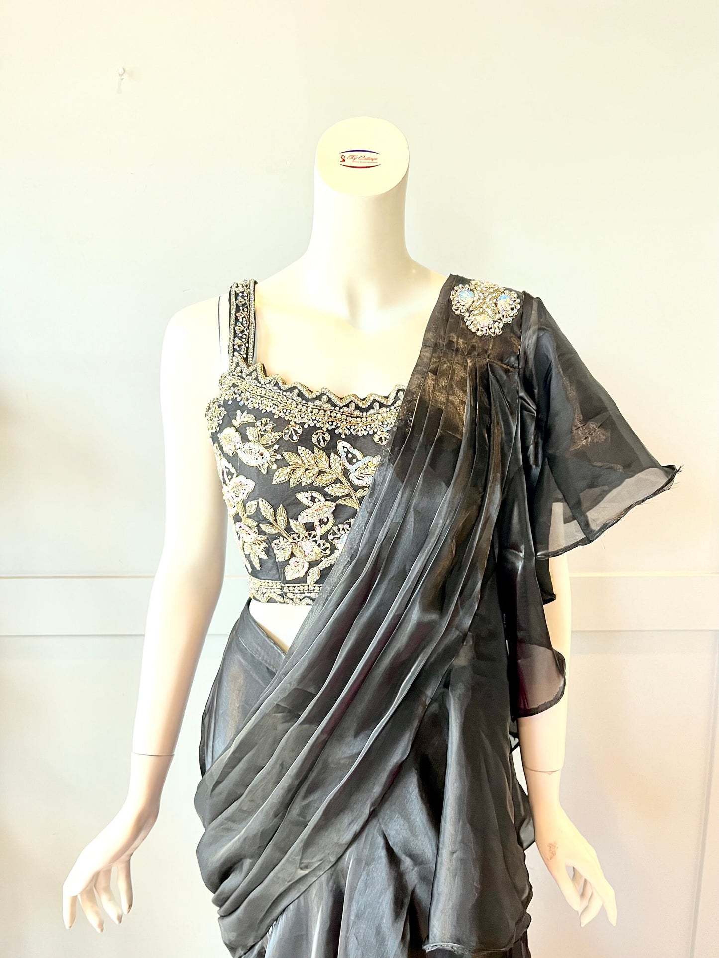 Black ruffle ready made saree